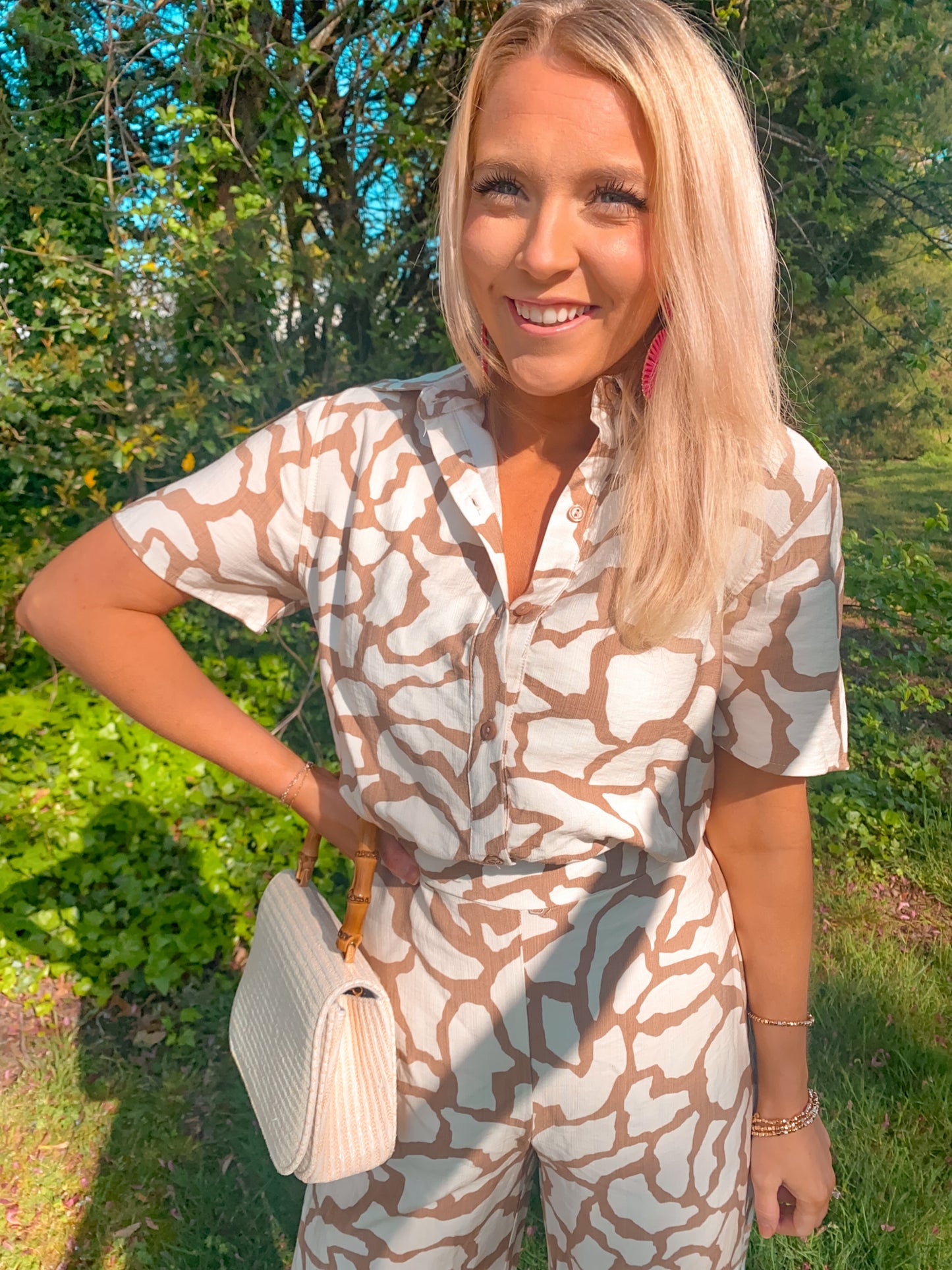 Geometric print night out jumpsuit - Taupe