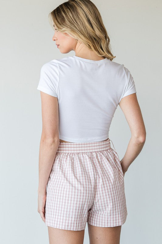 Striped Ribbon Shorts - Vintage Rose