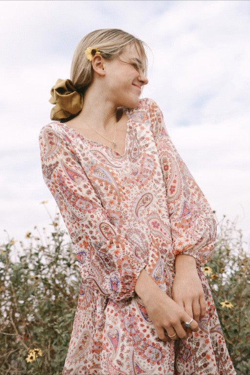 Jubilee Paisley Print Flowy Dress - Ivory