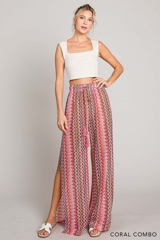Multi Color Crochet Cover Up Pants - Coral