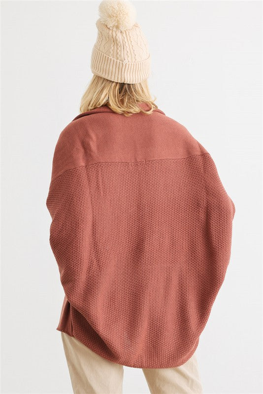 Knit Batwing Sleeve Open Front Cardigan - Brick