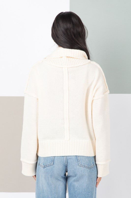 Turtleneck Solid Cozy Sweater Top - Cream