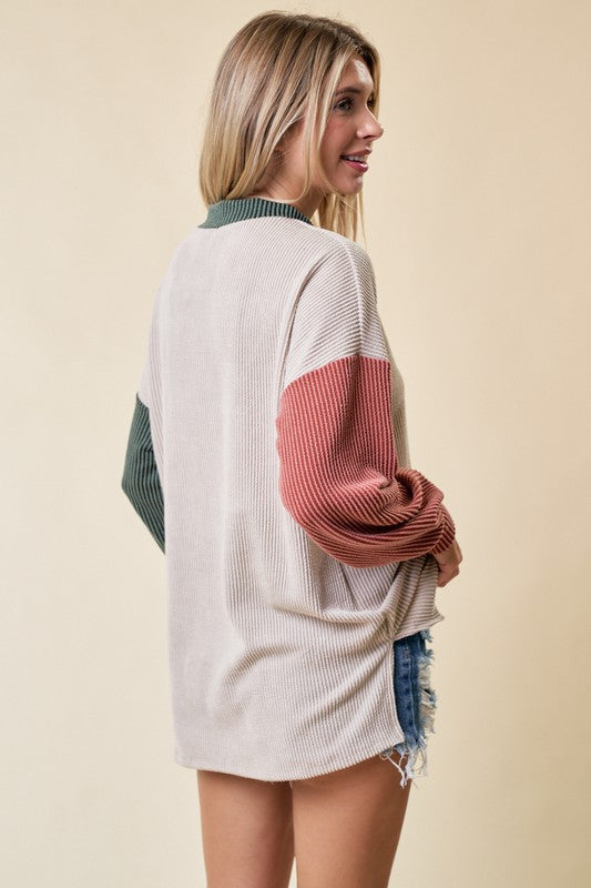 This or That Color Block Top - Oat - Olive - Rust