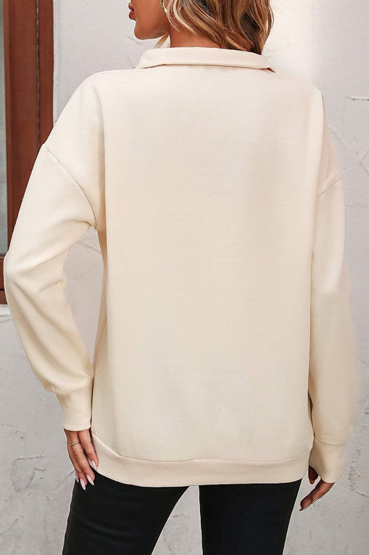 Half Zip Up Sweatshirt - Ivory