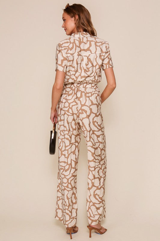 Geometric print night out jumpsuit - Taupe