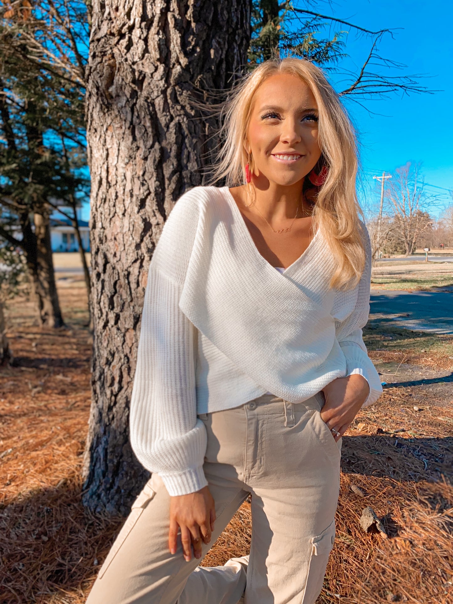 Wrap Cross Sweater - Cream