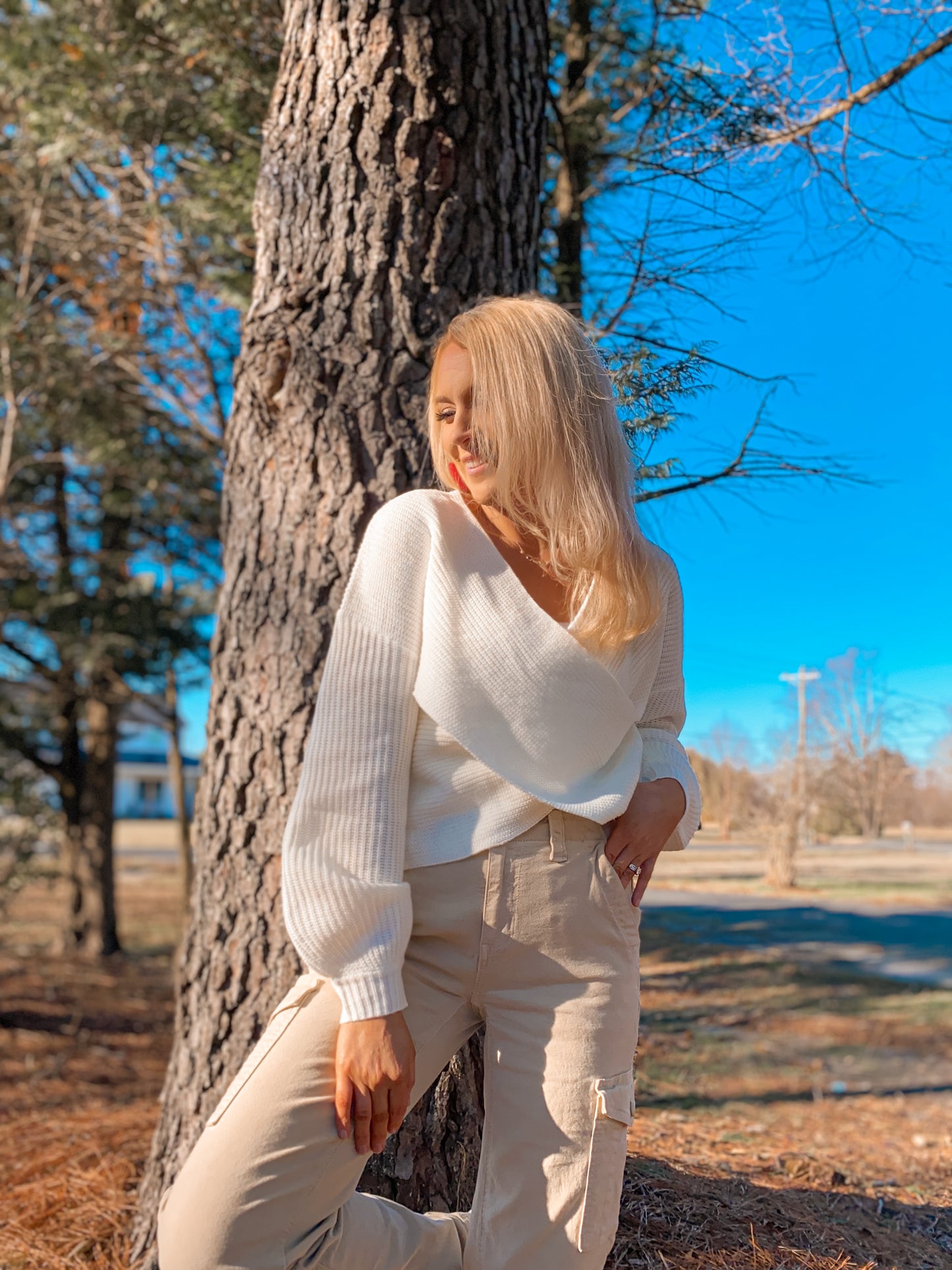Wrap Cross Sweater - Cream