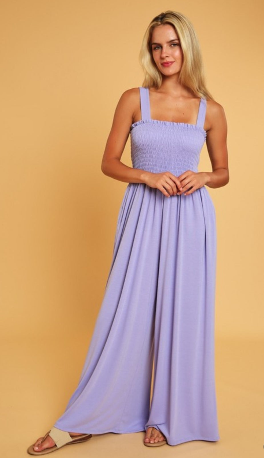 Sleeveless Jumpsuit with Smocking