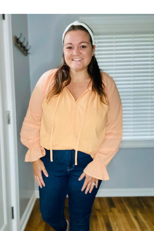 Ruffled Tie Neck and Popover Blouse - Apricot