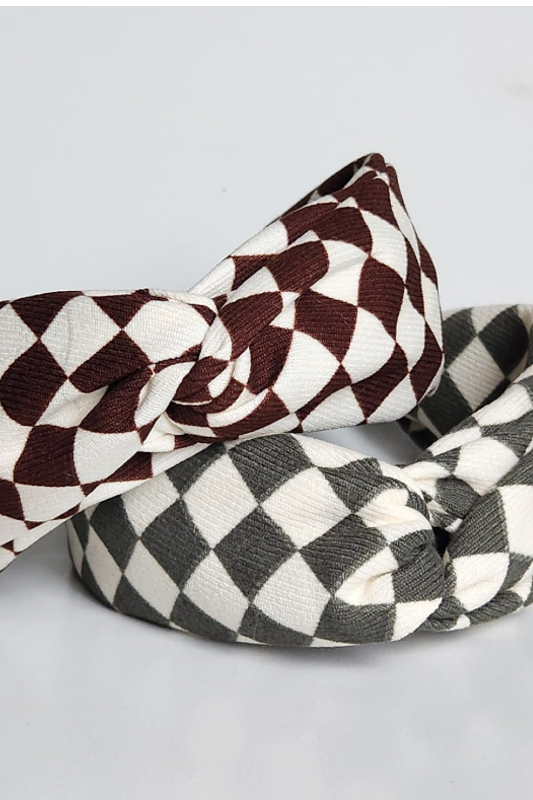 Vintage Checkered Cross Knot Headband