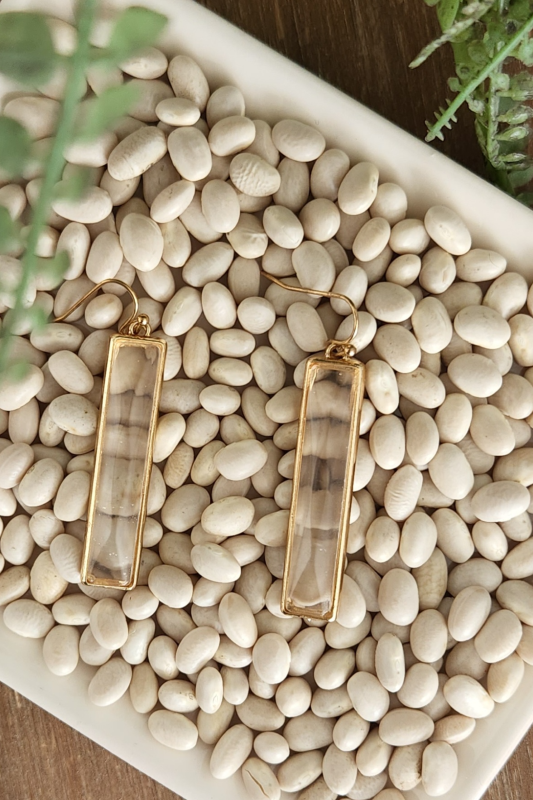 Stone Metal Bar Drop Hook Earrring - Clear