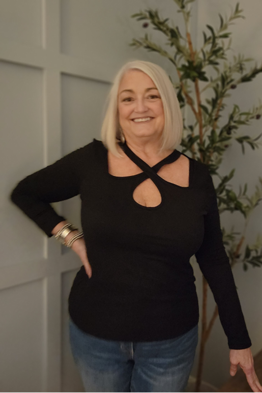 Hot Crossover Neckline With Teardrop and Cutouts - Black