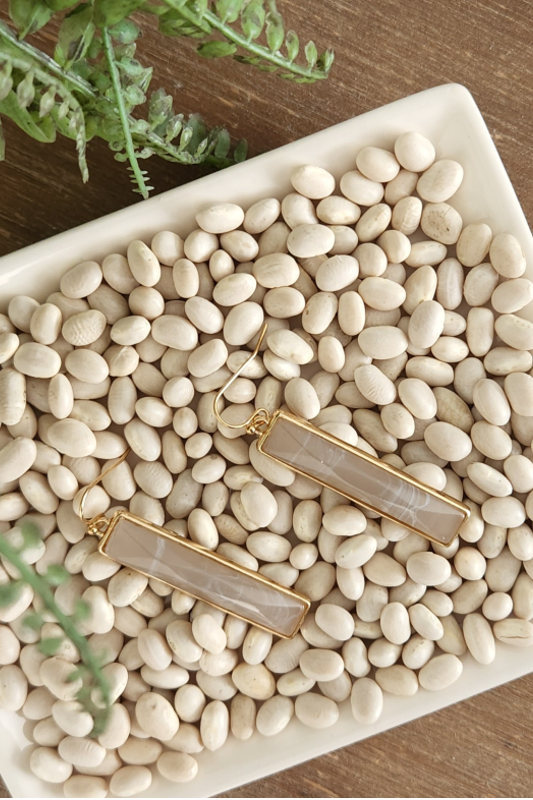 Stone Metal Bar Drop Hook Earrring - Gray