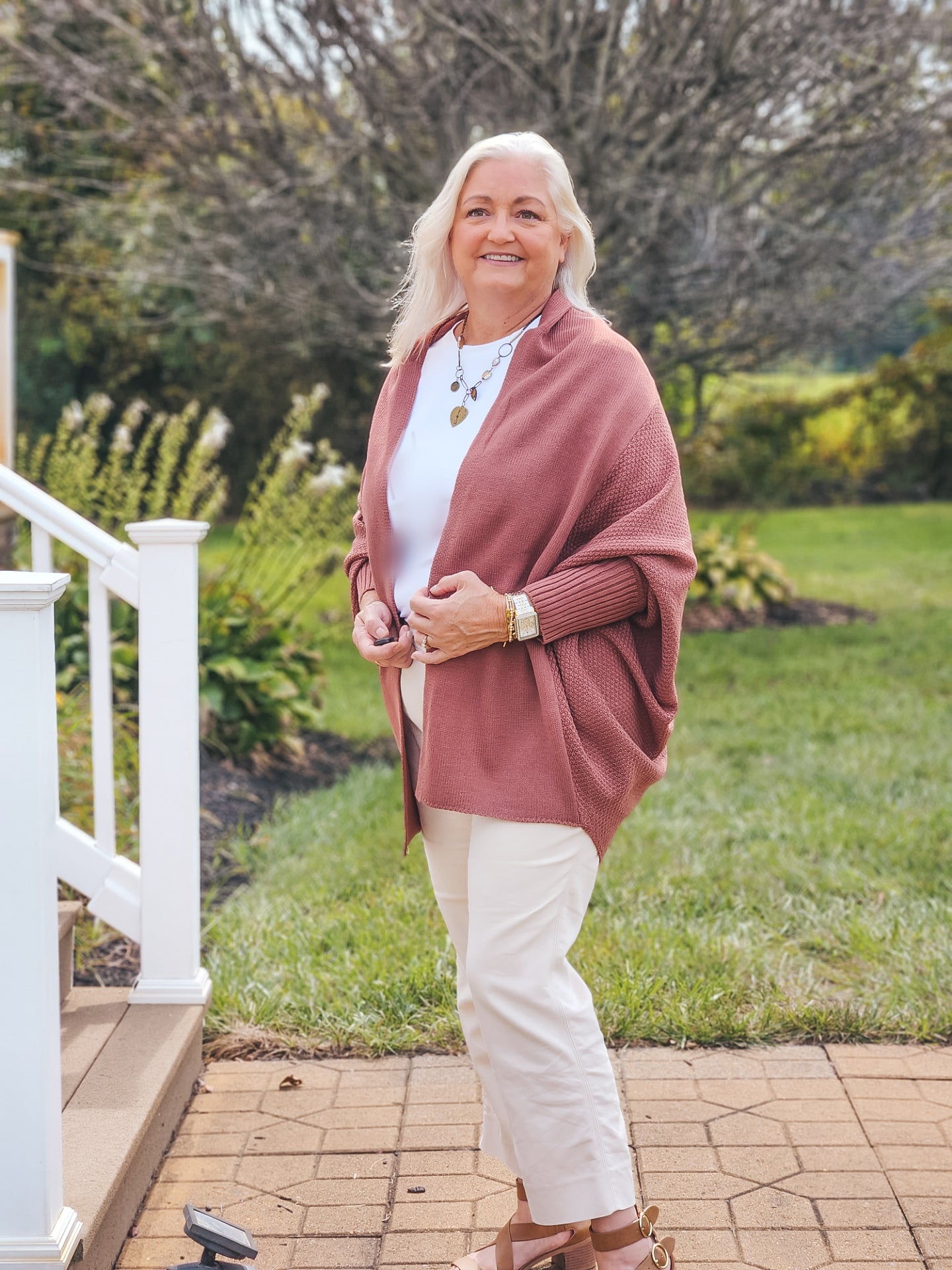 Knit Batwing Sleeve Open Front Cardigan - Brick