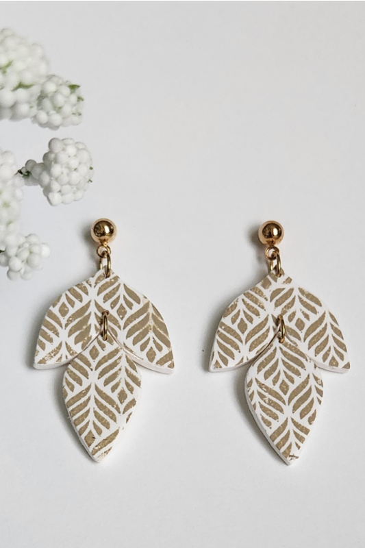 Simply Saige Reece Floral Drop Clay Earrings - Tan on White