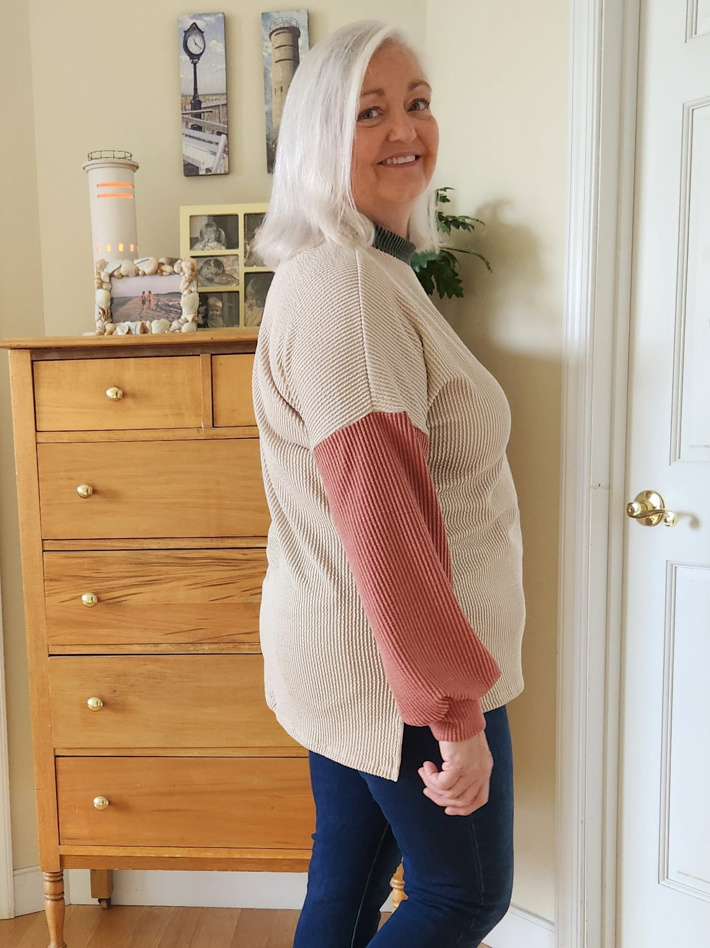 This or That Color Block Top - Oat - Olive - Rust