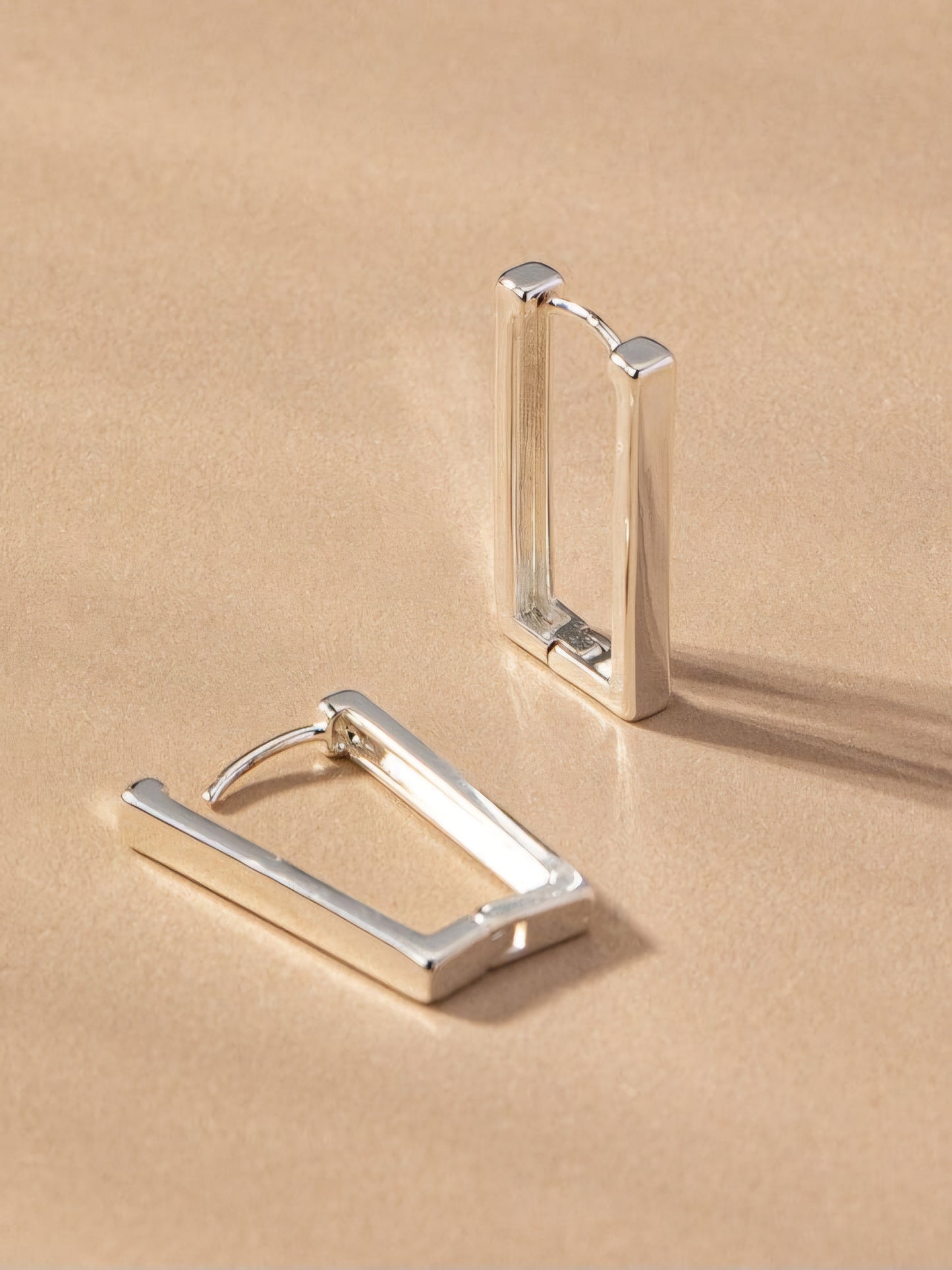 Brass rectangle huggie hoop earrings