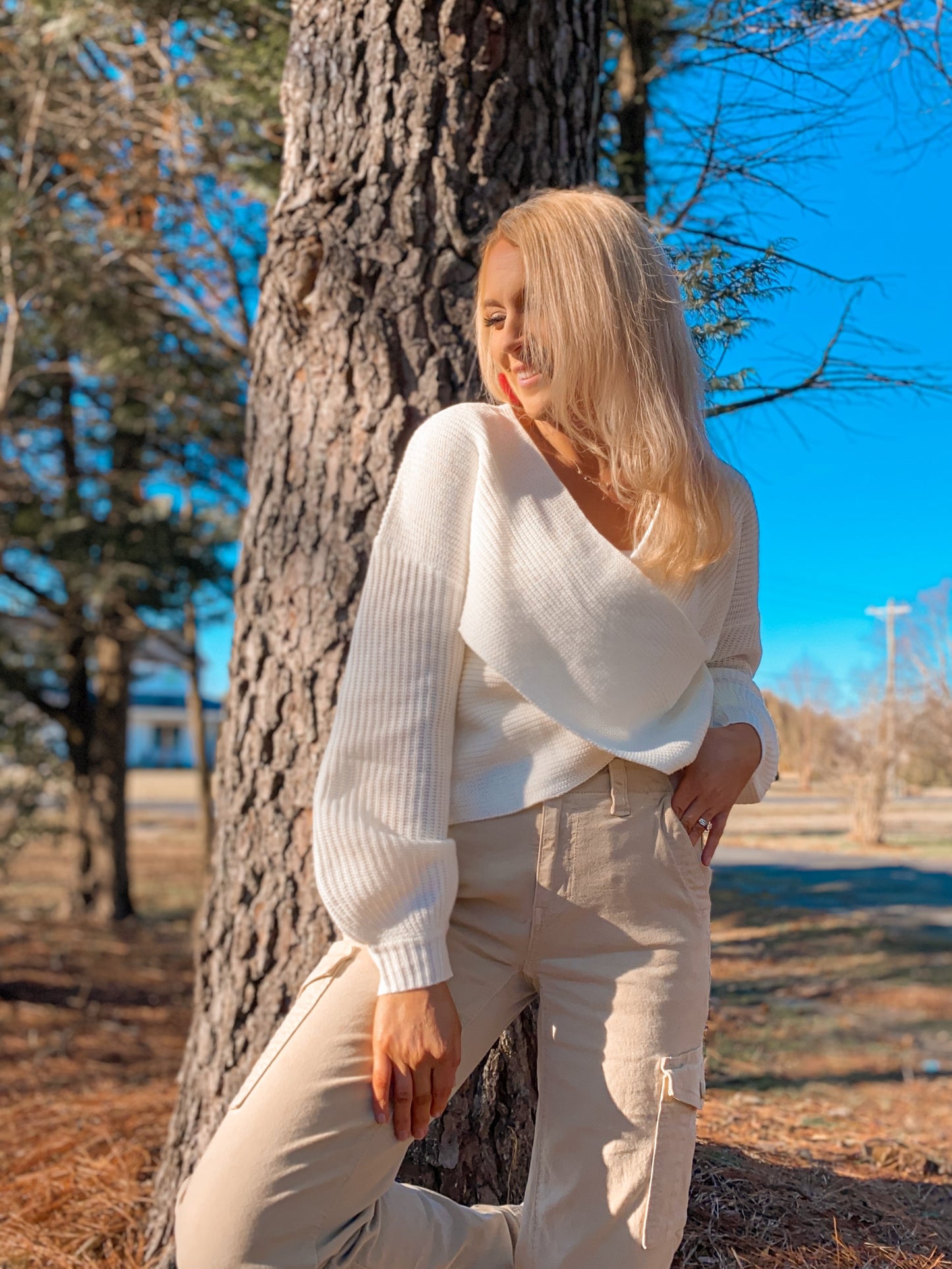 Wrap Cross Sweater - Cream
