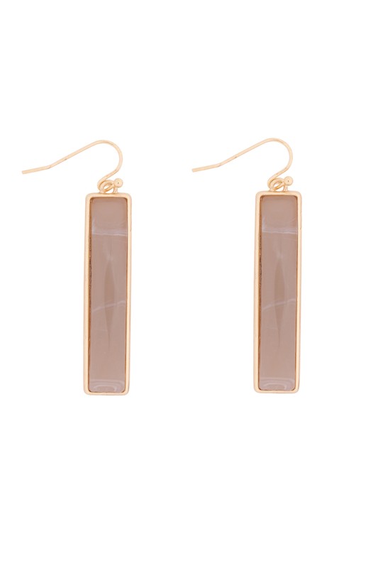 Stone Metal Bar Drop Hook Earrring - Gray