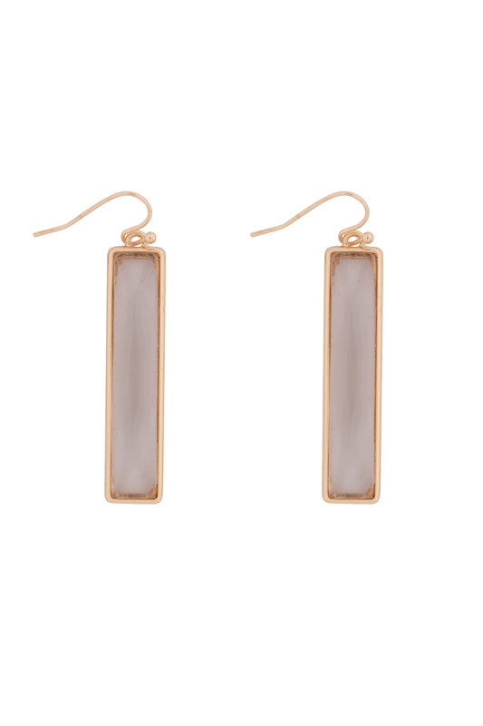 Stone Metal Bar Drop Hook Earrring - Clear