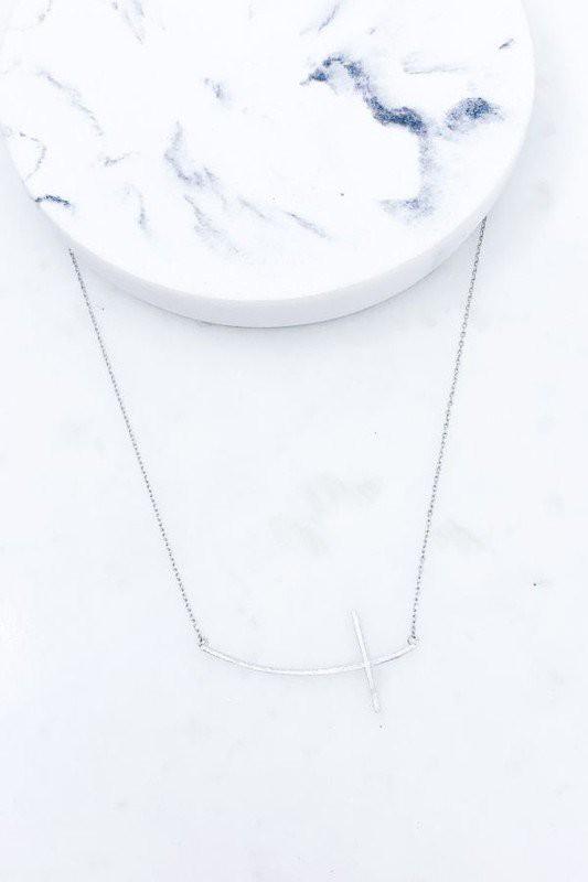 Brushed Cross Pendant Necklace - Silver