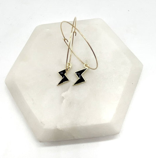 Black Lightning Bolt Hoop Earrings - Black