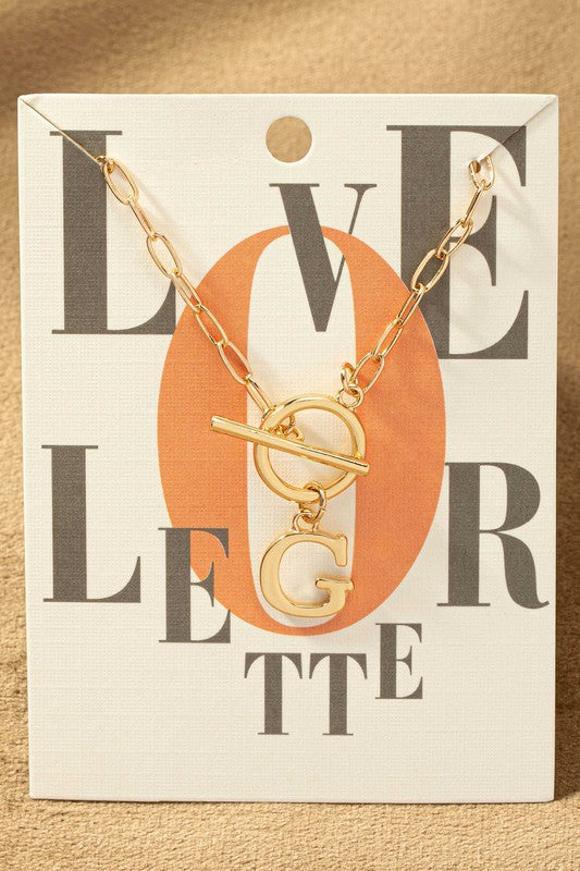 Toggle Closure Initial Letter Pendant Necklace
