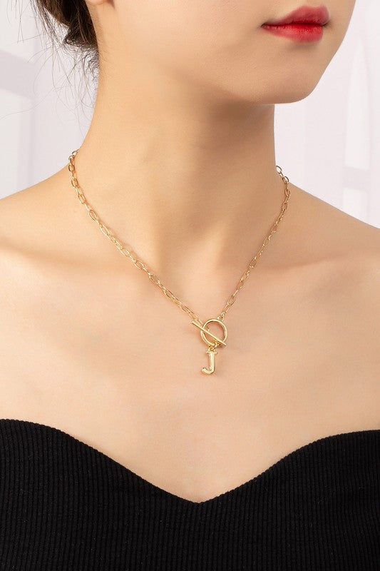 Toggle Closure Initial Letter Pendant Necklace