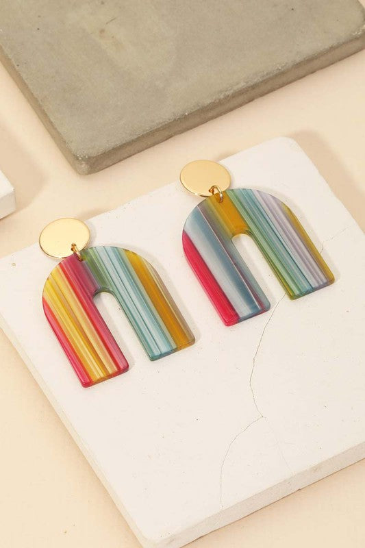 Rainbow Striped Arch Drop Earrings