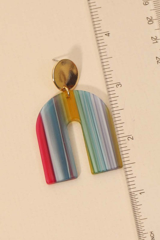 Rainbow Striped Arch Drop Earrings