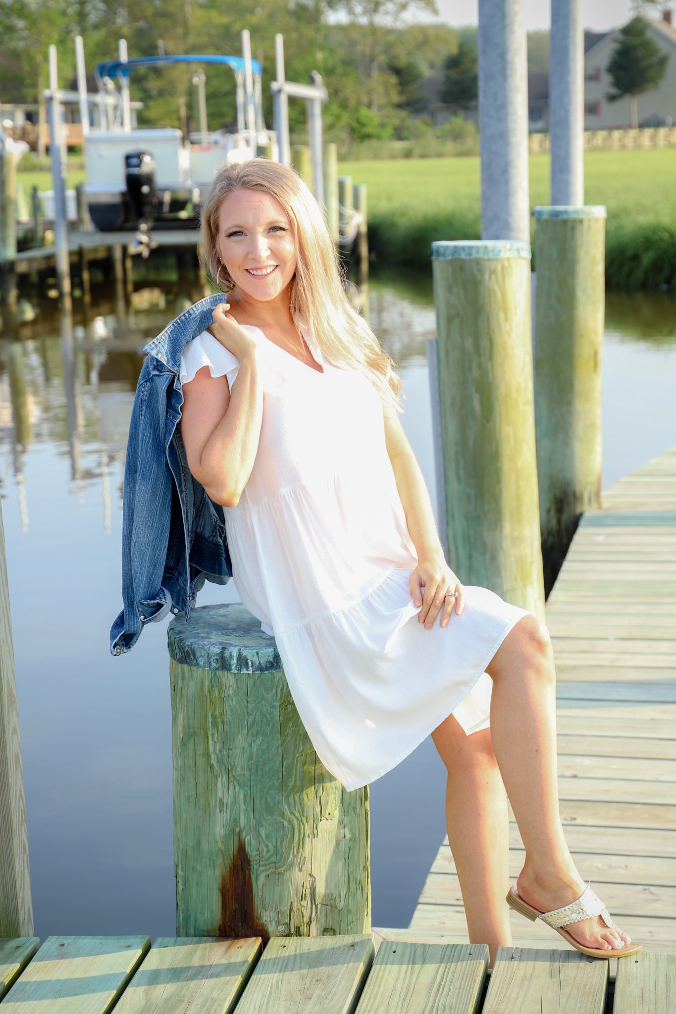 Textured Woven Tiered Dress With Ruffled Sleeves - Off White