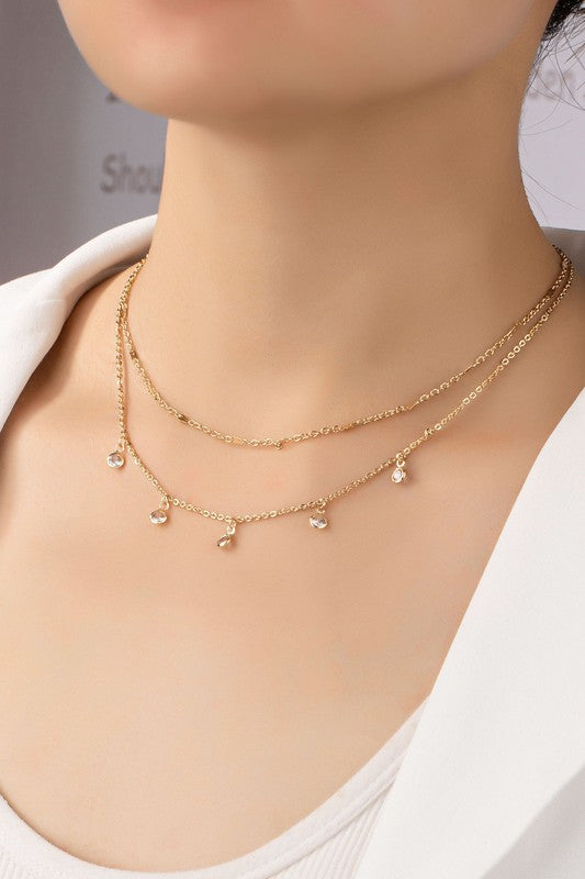 Two layer delicate chain with CZ beads - Gold