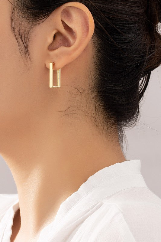 Brass rectangle huggie hoop earrings