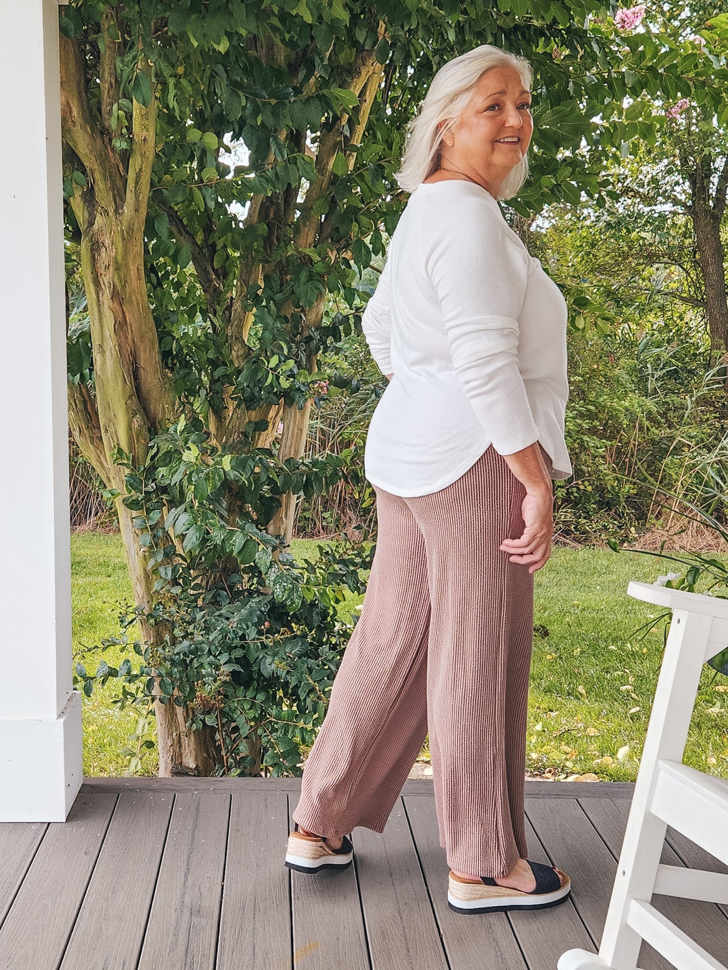 Rib Wide Leg Pants - Mocha