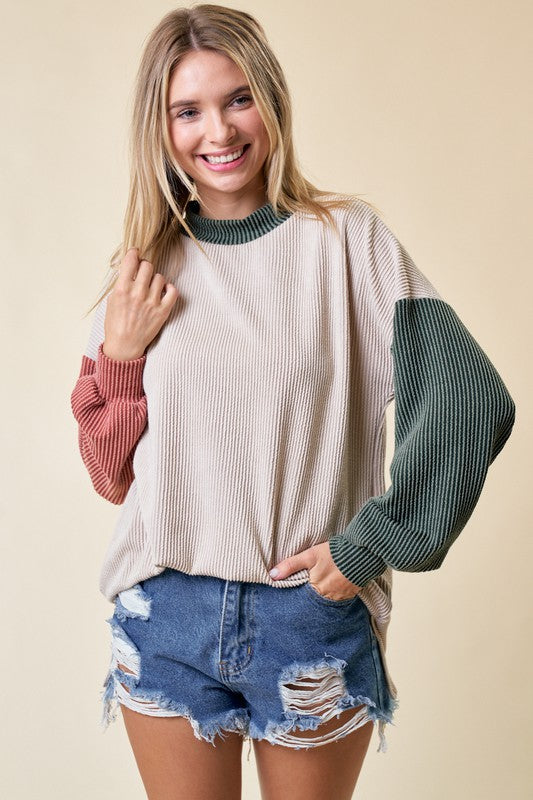 This or That Color Block Top - Oat - Olive - Rust