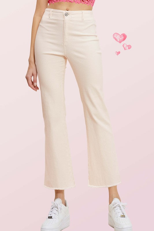 Soft Washed Stretchy High Waisted Flare Pants - Soy Latte