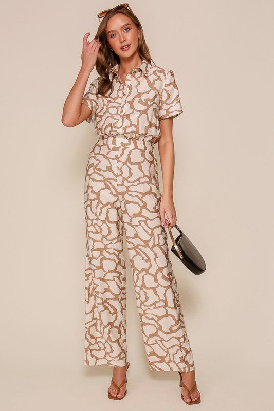 Geometric print night out jumpsuit - Taupe