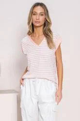 Striped Short Sleeve Top - Pink