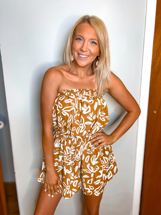 Sunset Bloom Strapless Romper