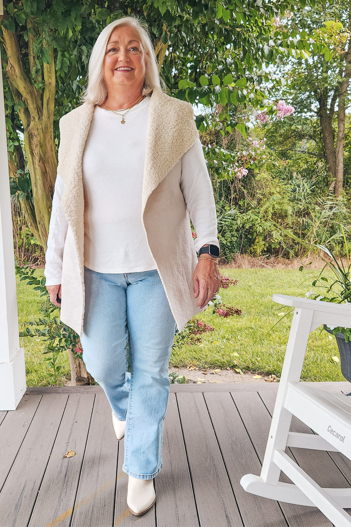 Faux Suede Sherpa Sweater Vest - Cream
