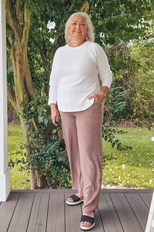 Rib Wide Leg Pants - Mocha