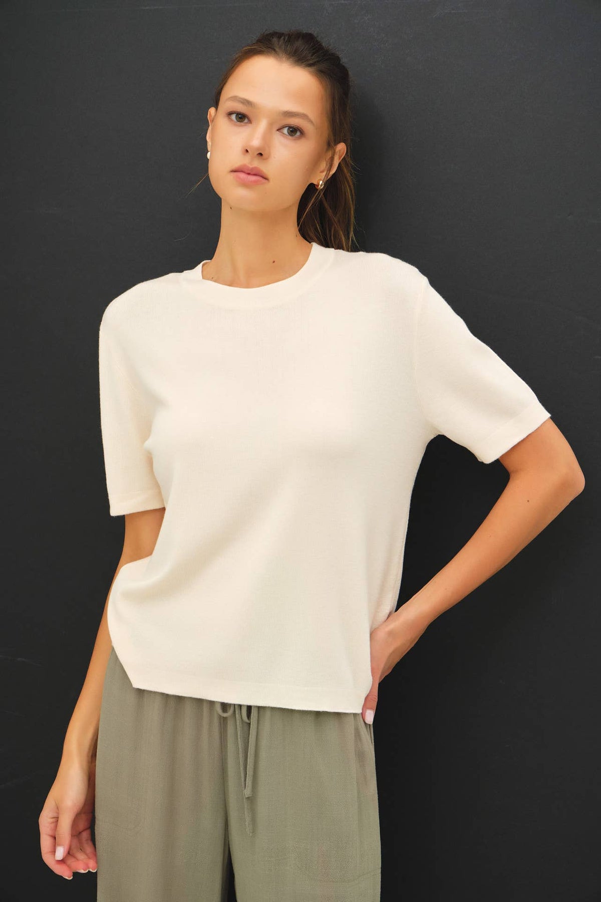 CASHMERE BLENDED SHORT SLEEVE SWEATER
