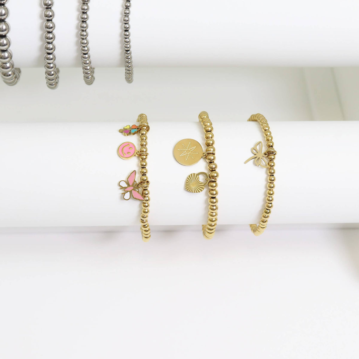 4mm & 5mm Gold Beaded Stretch Bracelet