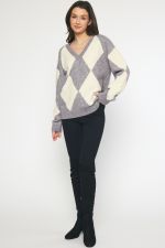 Argyle Print Sweater - Heather Gray