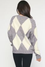 Argyle Print Sweater - Heather Gray