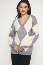 Argyle Print Sweater - Heather Gray