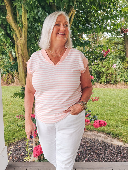 Striped Short Sleeve Top - Pink