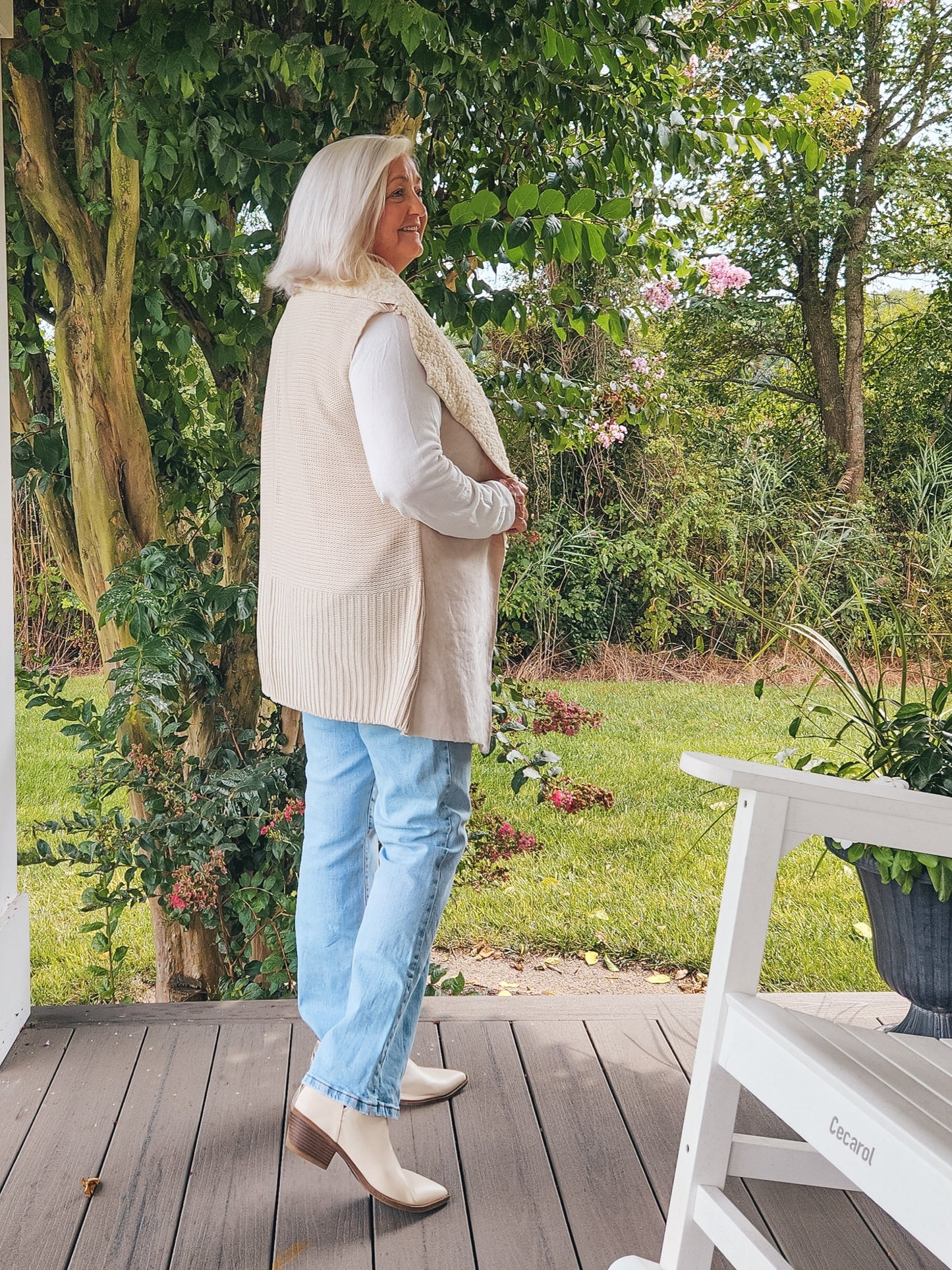 Faux Suede Sherpa Sweater Vest - Cream