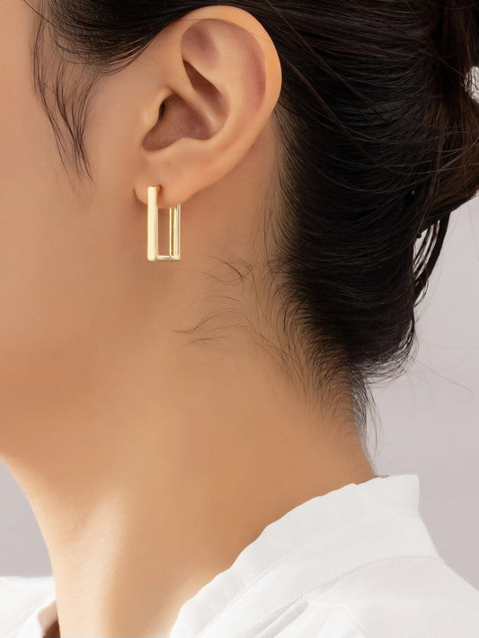 Brass rectangle huggie hoop earrings