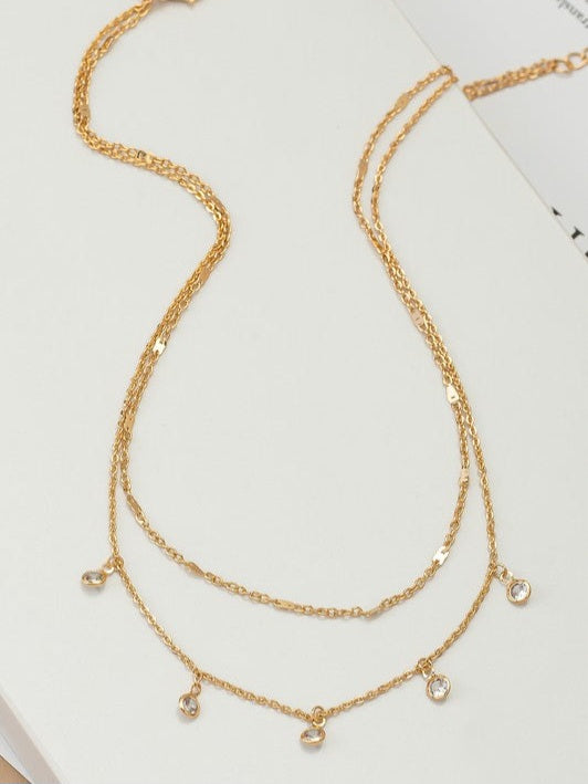 Two layer delicate chain with CZ beads - Gold